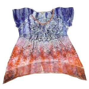 Womens Top Summer Multi-Colored Tie Dye Babydoll Short Sleeve Size 1X JH1039
